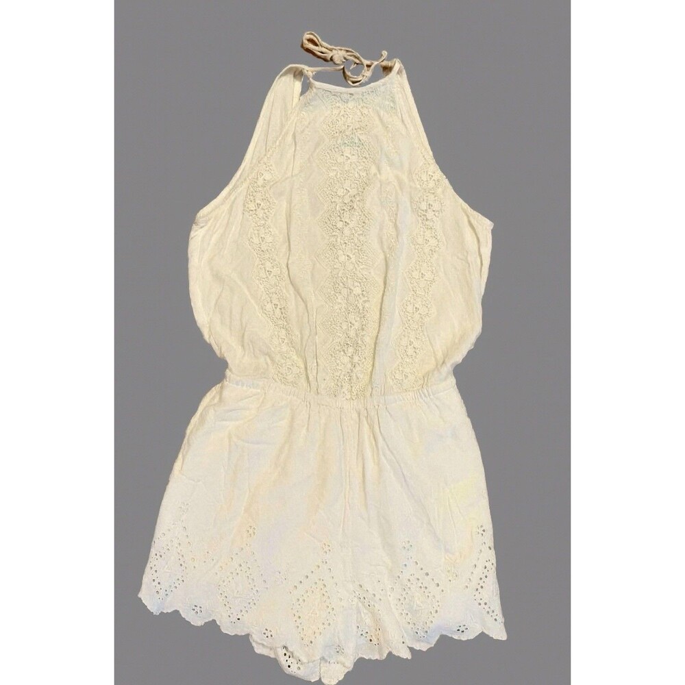 American Eagle  Womens Medium Ivory Romper Lace Festival Eyelet New - Picture 2 of 13